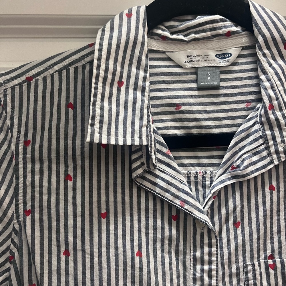 Valentines Day! Striped button down shirt with hearts - Picture 2 of 3
